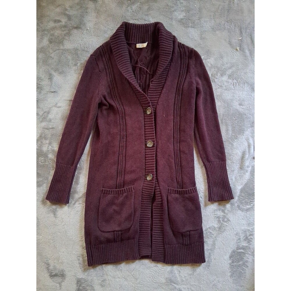 UGG Cotton Hayley Long Cardigan Womens Size Xs/S  Maroon